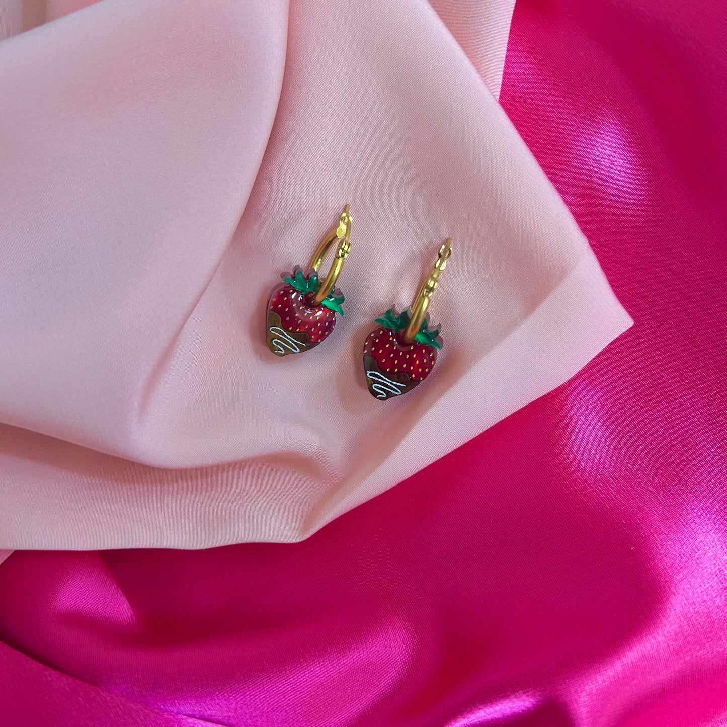 Mini Chocolate Covered Strawberry Earrings