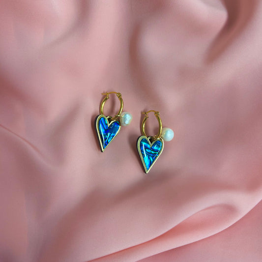 HeartBreaker Charm Earrings (Blue Shell)