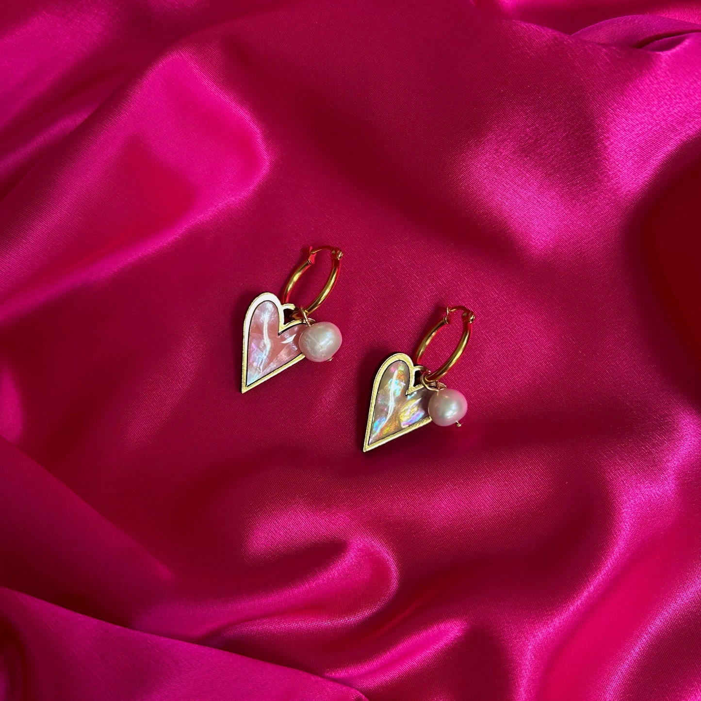 Heart Charm Earrings (Reversible Pink & White)